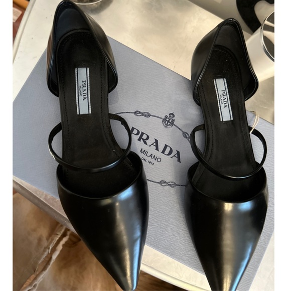 PRADA Logo Strap Pointed toe Ballerina Flats, size 36 - Picture 6 of 9